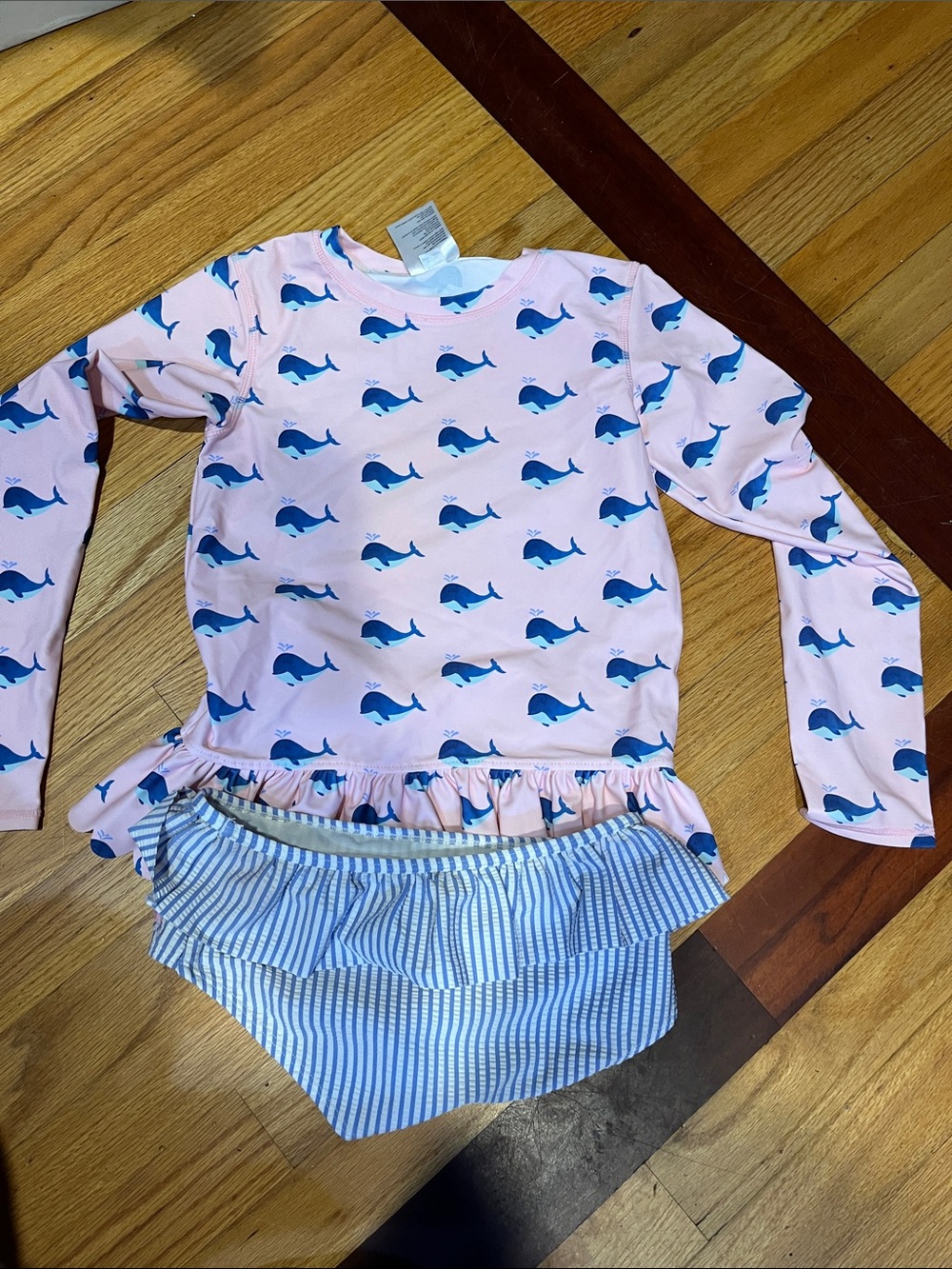 Kids Pink Whale Print Long-Sleeve Rash Guard Swimsuit Set